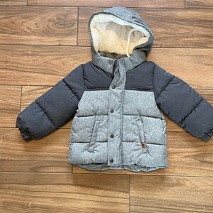 2T Gray and Black Puffer Jacket with Hood